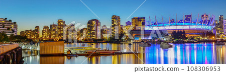 Panoramic sunset view of downtown Vancouver skyline, British Columbia, Canada  108306953