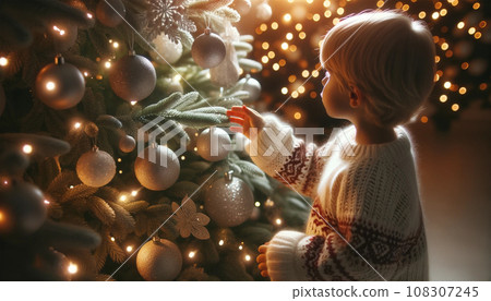 Child in front of Christmas tree Child in front of Christmas tree 108307245