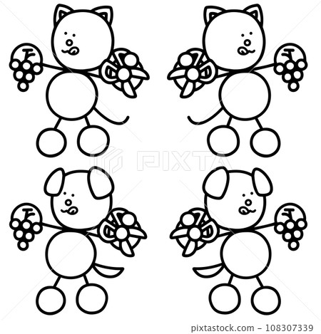 狗和貓採摘葡萄的線條畫集 — 狗和貓 狗和貓採摘葡萄的線條畫集 — 狗和貓 108307339