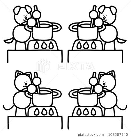 狗和貓在鍋裡做飯的線畫集 — 狗和貓 狗和貓在鍋裡做飯的線畫集 — 狗和貓 108307340