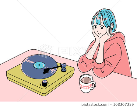 girl listening to records 108307359