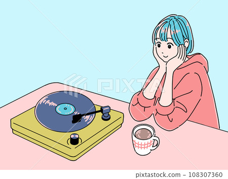 girl listening to records 108307360