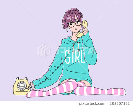 80 年代動漫風格的女孩打電話 108307361