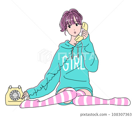 80 年代動漫風格的女孩打電話 108307363