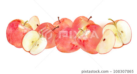 Many apples lined up watercolor illustration 108307865