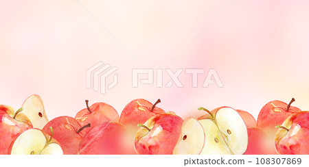 Many apples lined up watercolor illustration 108307869