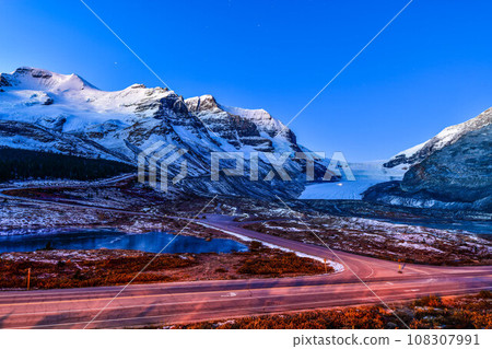 View of Athabasca Glacier at Columbia Icefield Parkway in Jasper National Park ,Canada View of Athabasca Glacier at Columbia Icefield Parkway in Jasper National Park ,Canada 108307991