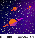 Planets surrounded by rings in outer space against the background of the starry sky 108308105