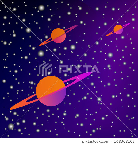 Planets surrounded by rings in outer space against the background of the starry sky Planets surrounded by rings in outer space against the background of the starry sky 108308105