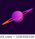 A planet surrounded by rings isolated on a dark background 108308106