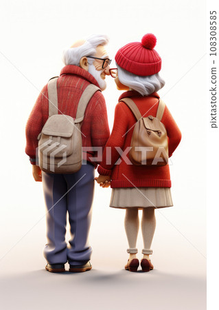 Generative ai illustration of 3d cartoon senior couple walking away Generative ai illustration of 3d cartoon senior couple walking away 108308585