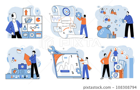 Business development. Vector illustration. Banking institutions offer competitive interest rates and financial products Marketing strategies aim to create and strengthen brand loyalty Skillful 108308794
