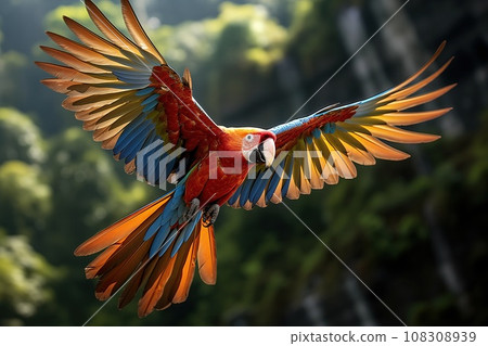 Beautiful macaw flying, Ara arakanga 108308939