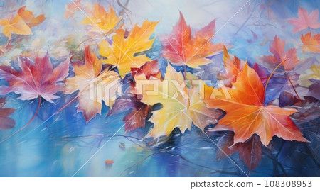 Colorful autumn leaves fallen on the water 108308953