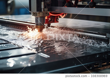 Machine using water pressure to cut through stainless steel materials Machine using water pressure to cut through stainless steel materials 108308969