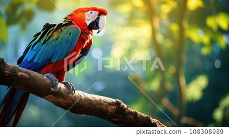 Colorful scarlet macaw parrot in jungle. 108308989