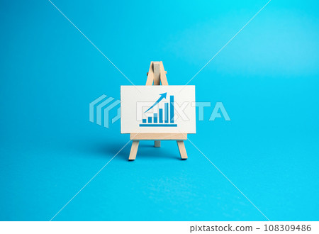 Easel with a up trend graph. Expanding operations, entering new markets. Financial planning and analysis. High income on deposits and investments. Capital increase. Growth and prosperity. Easel with a up trend graph. Expanding operations, entering new markets. Financial planning and analysis. High income on deposits and investments. Capital increase. Growth and prosperity. 108309486
