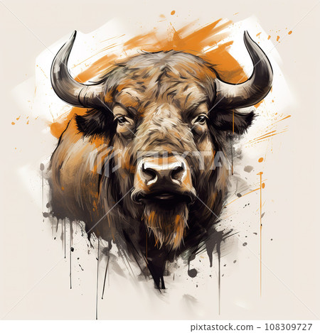 Painting of a wild buffalo on clean background. Wildlife Animals. 108309727