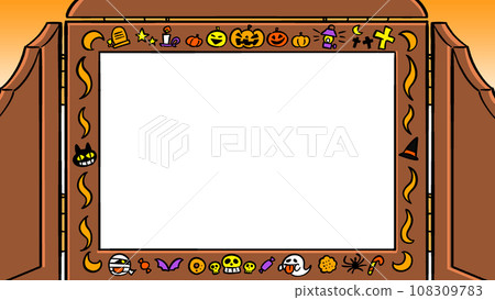 Paper story frame with Halloween pattern on an orange background Paper story frame with Halloween pattern on an orange background 108309783