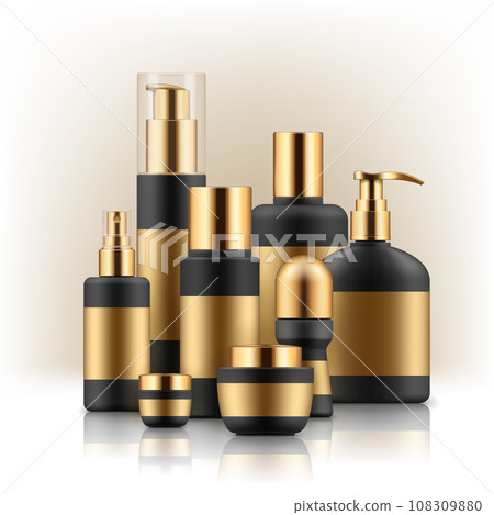 Bllack and silver cosmetic containers 108309880