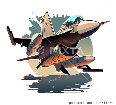 Cartoon Military Jet Fighter Plane 108311860