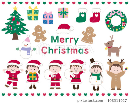 Christmas illustration set of cute decorations and children Christmas illustration set of cute decorations and children 108311927