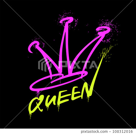 The graffiti Queen. Pink and yellow. The crown is a symbol of the feminism, women's rights The graffiti Queen. Pink and yellow. The crown is a symbol of the feminism, women's rights 108312016