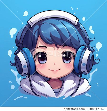 卡通戴着耳机听音乐的女孩插画 卡通戴着耳机听音乐的女孩插画 108312162