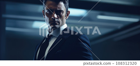 Secret service security bodyguard agent man in silhouette on dark background Secret service security bodyguard agent man in silhouette on dark background 108312320