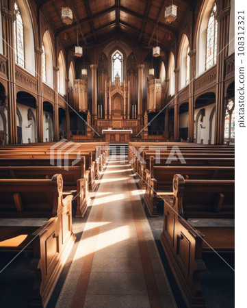 Interior of a gothic church with incredible light 108312321