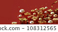 Red luxury background with many golden presents 108312565