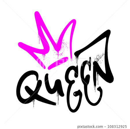 The Queen on a white background. Black and pink.The crown is a symbol of feminism. Street graffiti The Queen on a white background. Black and pink.The crown is a symbol of feminism. Street graffiti 108312925