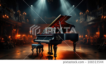 Grand piano in the center of a large hall Grand piano in the center of a large hall 108313544