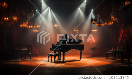Grand piano in the center of a large hall 108313545