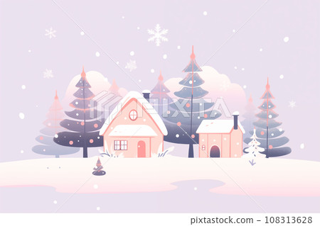 冬天的房子風景與雪花飄落 冬天的房子風景與雪花飄落 108313628