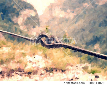 Hard dolomite limestone rock. Climbers path via ferrata. Iron chain and ropes fixed in block 108314028