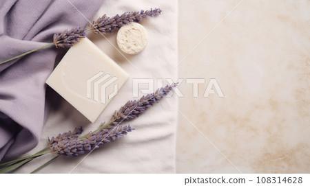 Bars of handmade soap with lavender flowers 108314628