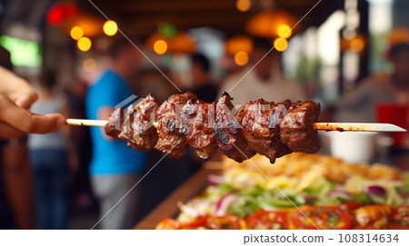Fast food. Eastern food. Shish kebab, lyulya-kebab, shaverma, pita gyros 108314634