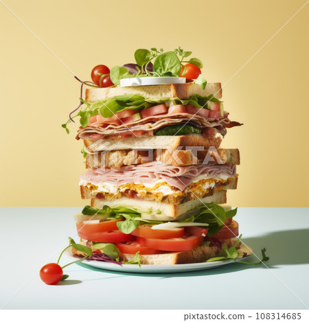 Giant Sandwich on colorful background close up 108314685