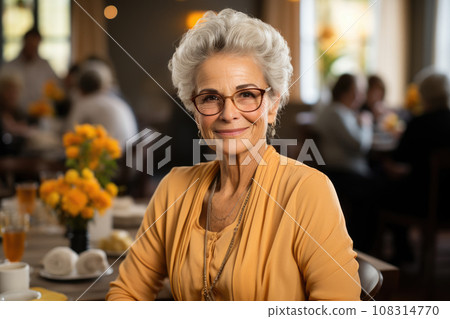 Generative ai illustration of old woman in a retirement home 108314770