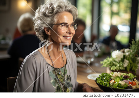 Generative ai illustration of old woman in a retirement home 108314773