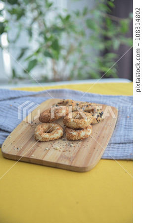 Turkish Salty cookies.Traditional salted sookies with black sesame seeds . 108314802