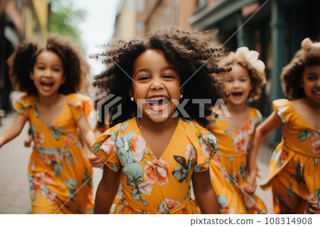 Happy Hispanic/Latino kids running towards the camera. Happy Hispanic/Latino kids running towards the camera. 108314908