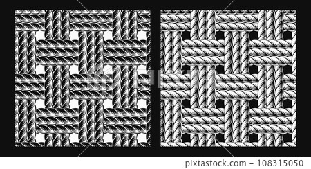 Seamless pattern with interwoven ropes. Mat, rug with traditional basket weave with three cords. Burlap weave. Vintage style. Not AI 108315050