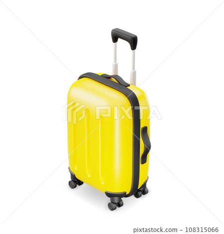 Colorful 3D Cartoon Yellow and Black Wheeled Suitcase. Graphic Element for Travel or Summer Holiday Concept. Vector Illustration of 3D Render. 108315066