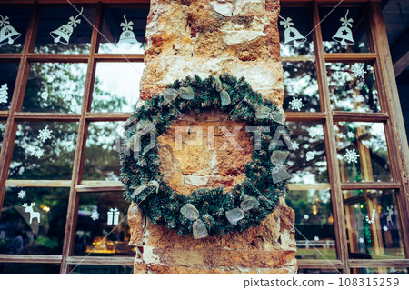 Christmas wreath and bow Christmas wreath and bow 108315259
