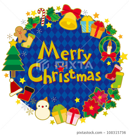 Christmas Item Circle Frame Banner/Checker/Navy 108315736