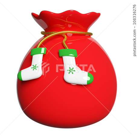 3d gift bag with sock. merry christmas and happy new year, 3d render illustration 3d gift bag with sock. merry christmas and happy new year, 3d render illustration 108316276