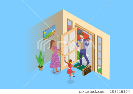 3D Isometric Flat Vector Illustration of Father Homecoming 108316394