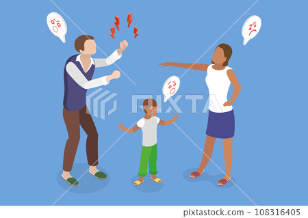 3D Isometric Flat Vector Illustration of Conflict And Fight In Family 108316405